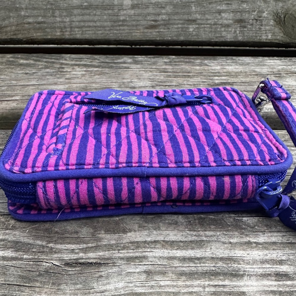 Vera Bradley Impressionista Stripe Smartphone Wristlet Purple Pink Cotton Wallet - Picture 6 of 7